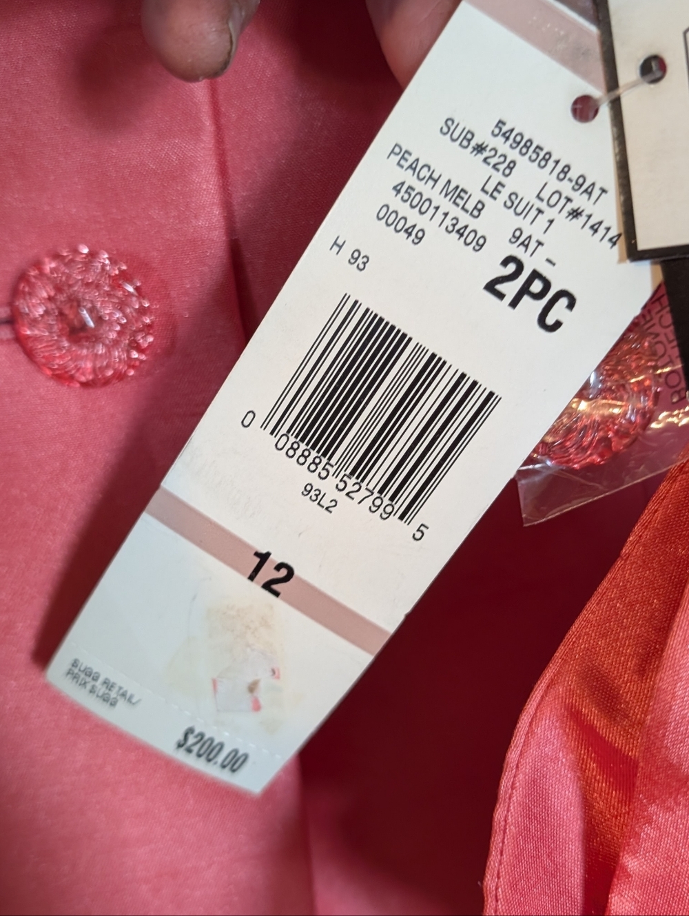 Le Suit New With Tags Sz.12 Peach Jacket & Skirt Set - Picture 3 of 15